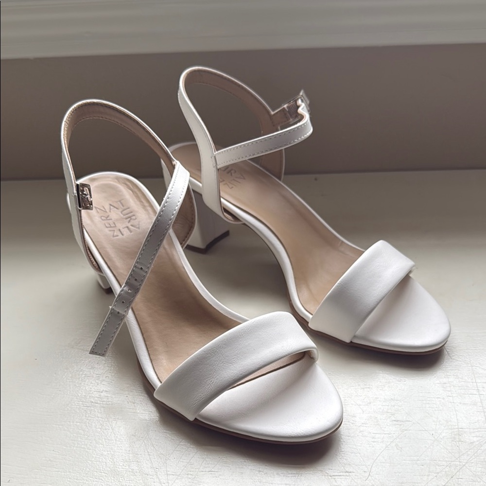 Zara White Strappy Heels with Medium Heel